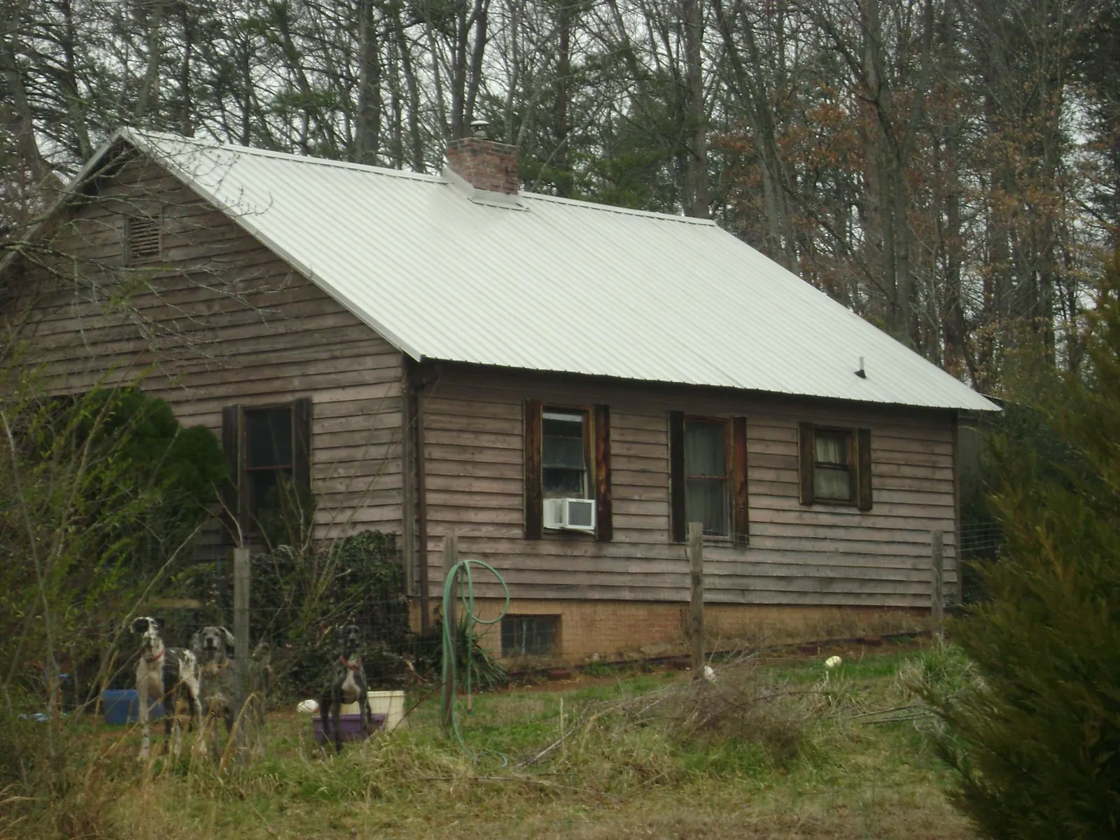 White metal roof on an old wood sided farmhouse, from a Asphalt Shingle Roof Repair job in Augusta